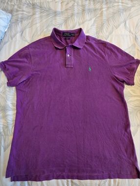 Polo by Ralph Lauren Men’s Purple Short-Sleeve Polo with Green Logo. XL.